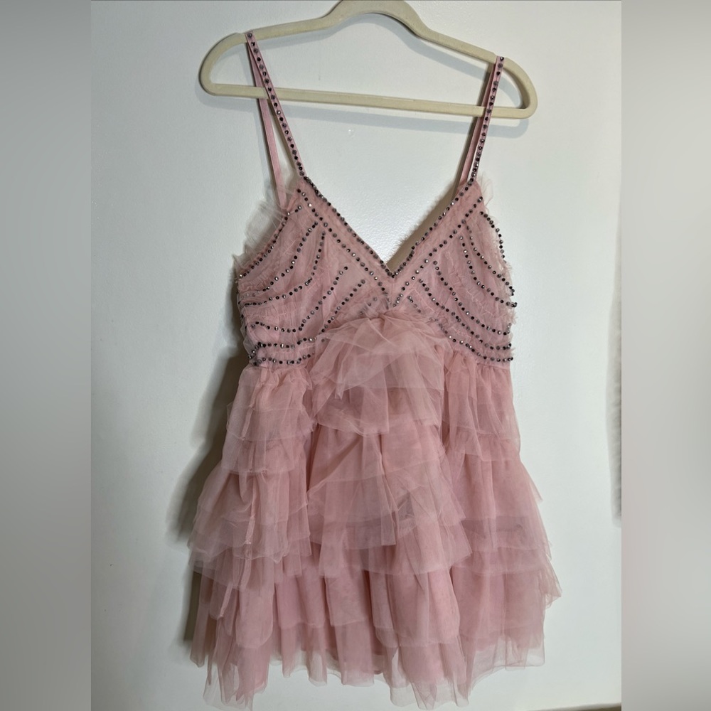 Free people LoveShackFancy Jude Crystal Embellished Tiered Tulle Babydoll Dress - Picture 4 of 8